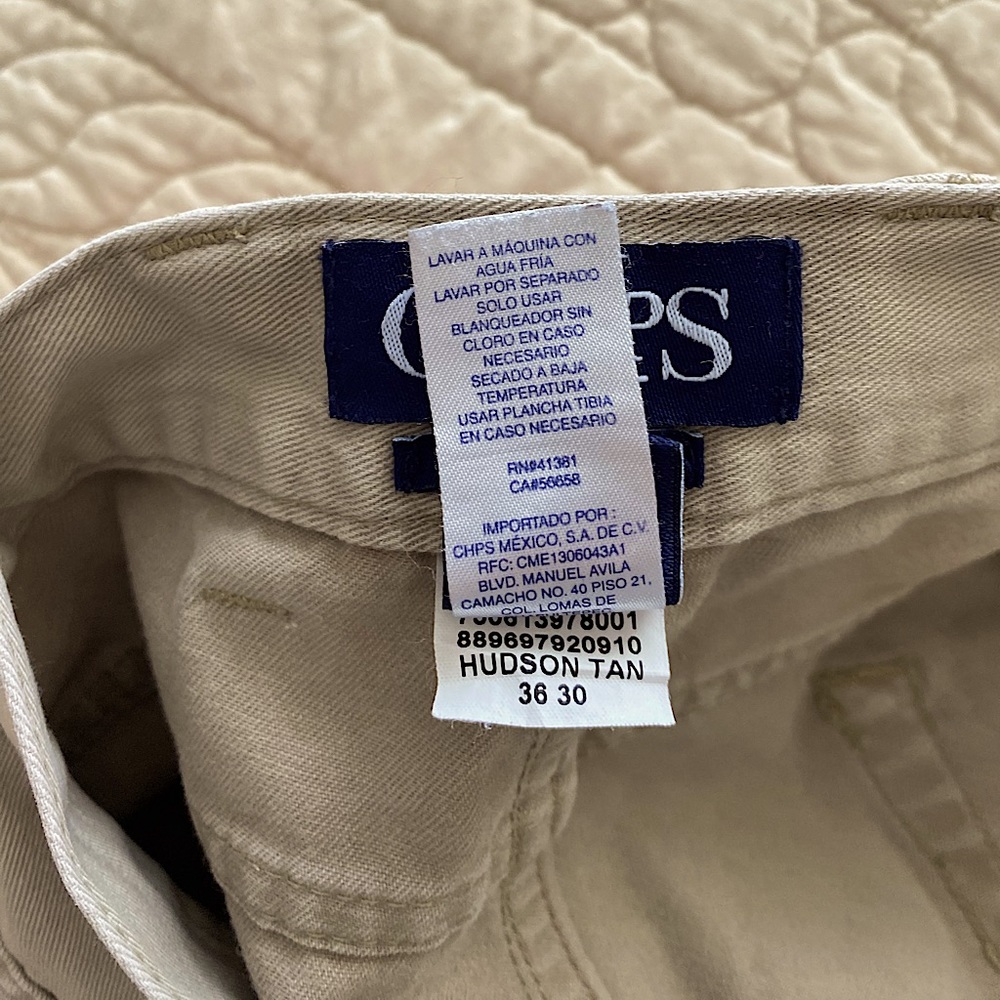 A pair of tan Chaps pants size 36x30. No stains rips etc. smoke free pet free